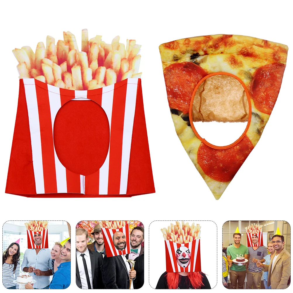 

2pcs Spoof Hat Pizza French Fries Shape Headwear Hat Party Photo Prop