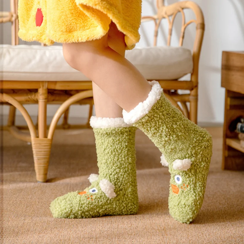 Plush Sock Womens Winter Warm Non Slip Sleeping Kawaii Cute Funny Female Cartoon Sheep Fuzzy Slipper Fluffy Sock Christmas Gift