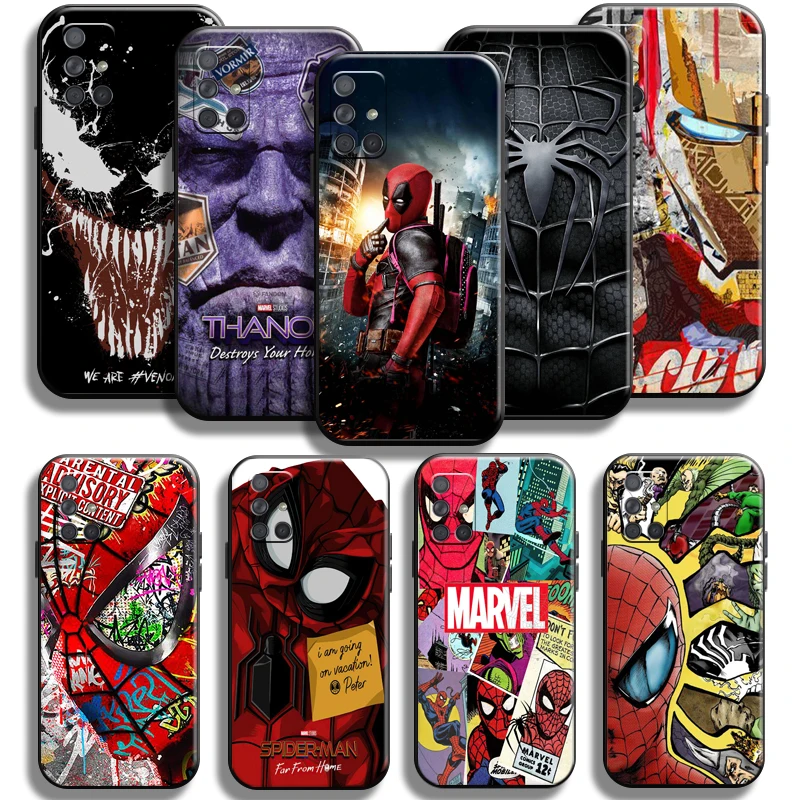 

Spiderman Iron Man Venom Phone Case For Samsung Galaxy A71 A71 5G Cases Shockproof TPU Shell Liquid Silicon Black Coque