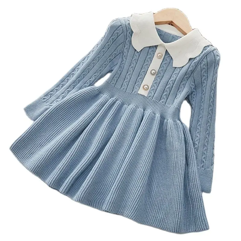 

2022 Autumn Winter Long Sleeve Knitted Princess Dress Elegant Dress For Girl Children Clothing Kid Clothes