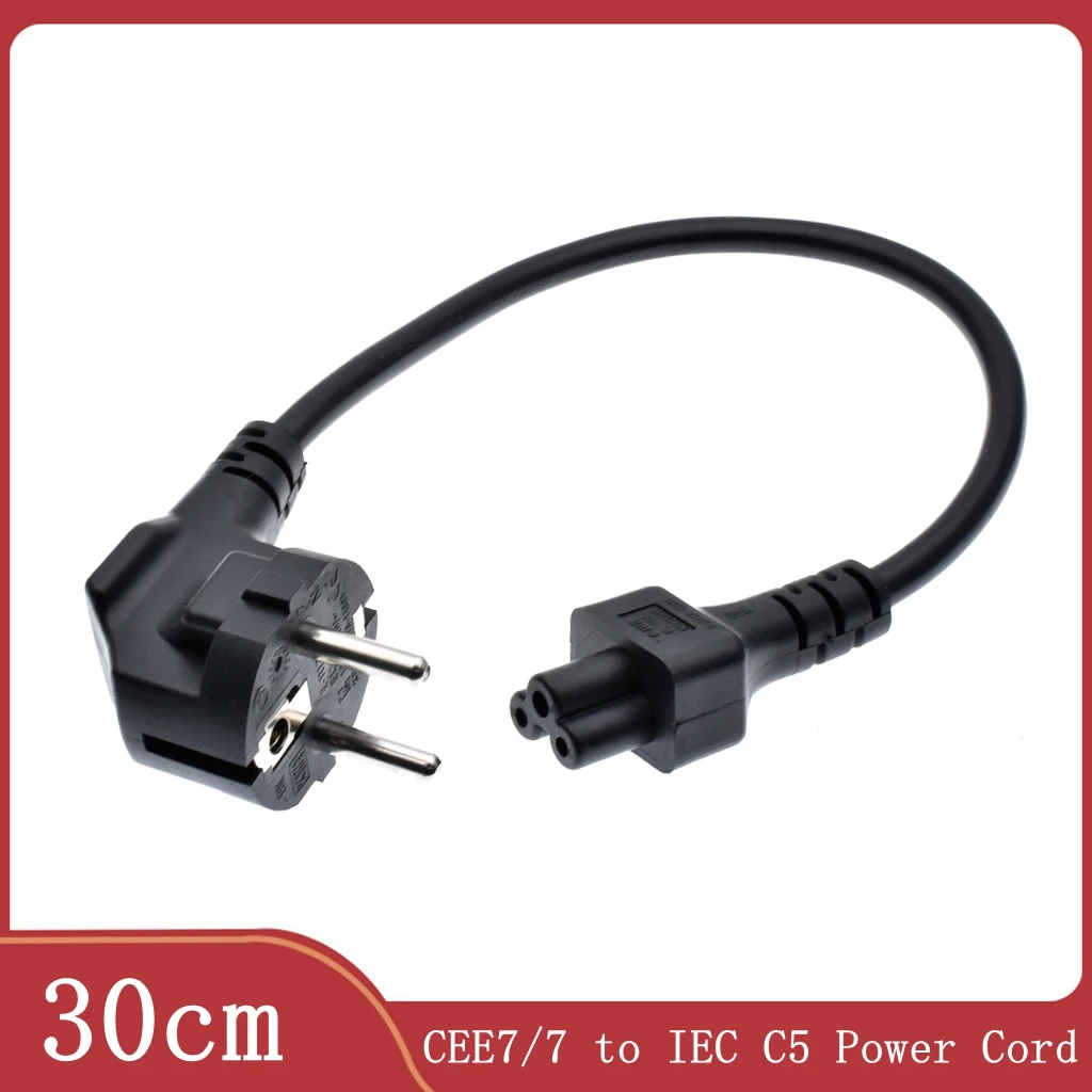 Шнуры питания CEE7/7 к IEC C5, 10 А/16 А, 250 В, кабель стандарта 0,75 мм, короткий шнур питания стандарта C5, 1 фут/30 см