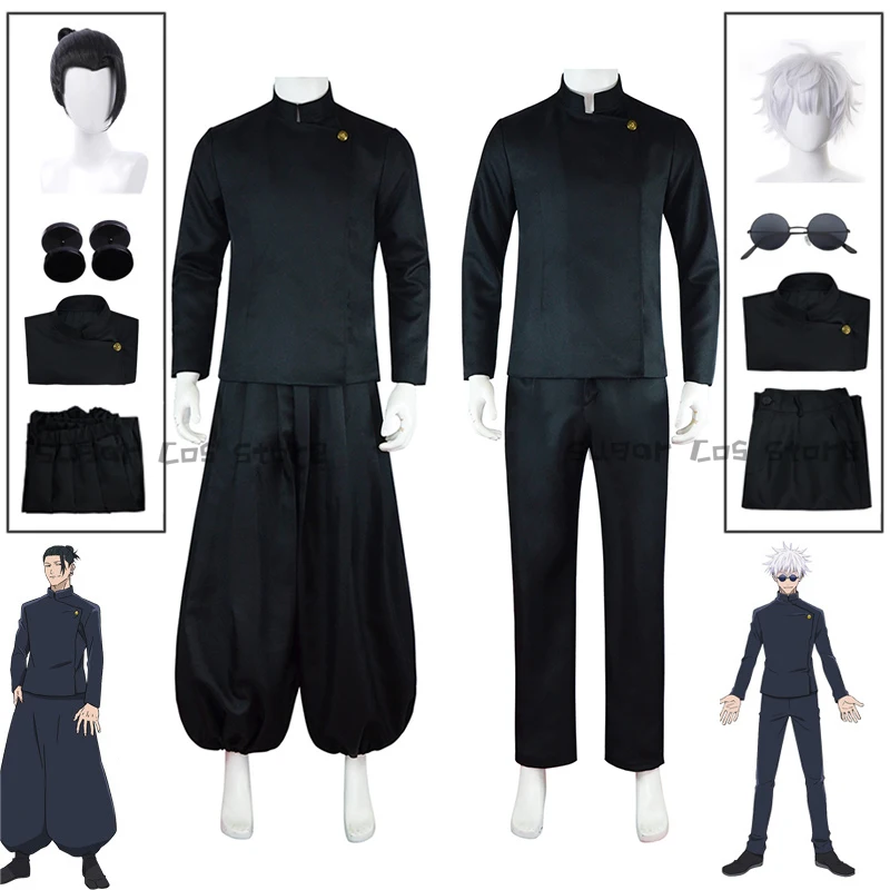 

2023 Jujutsu Kaisen Gojo Satoru Cosplay Costume Sunglasses Geto Suguru Cosplay Uniform Suit Earrings Anime Wig Halloween Props