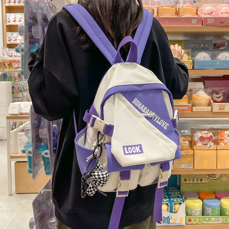 

Small Women's Backpack Fashion Contrast Color Waterproof Nylon Girls School Bag Japanese Casual Girl Mini Shoulder Bag Female