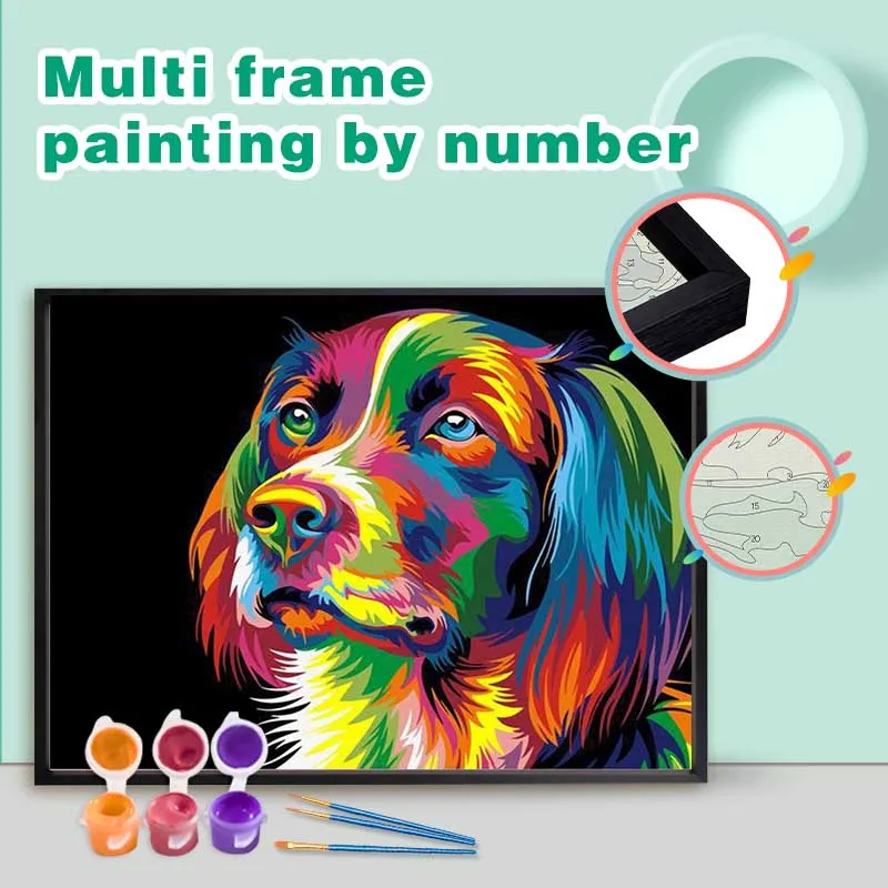 

CHENISTORY Pictures By Numbers Dog Animals HandPainted Kits Drawing Canvas Oil Painting Home Decoration Diy Multi Aluminium Fram