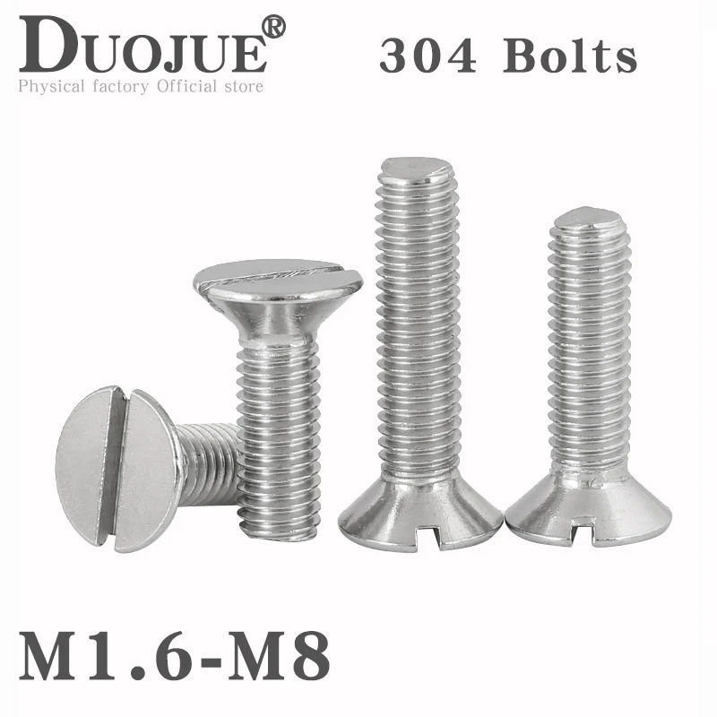 

10/50pc M1.6 M2 M2.5 M3 M4 M5 M6 304 A2-70 stainless steel GB68 Metric Threaded Slotted Flat Countersunk Head Machine Screw Bolt