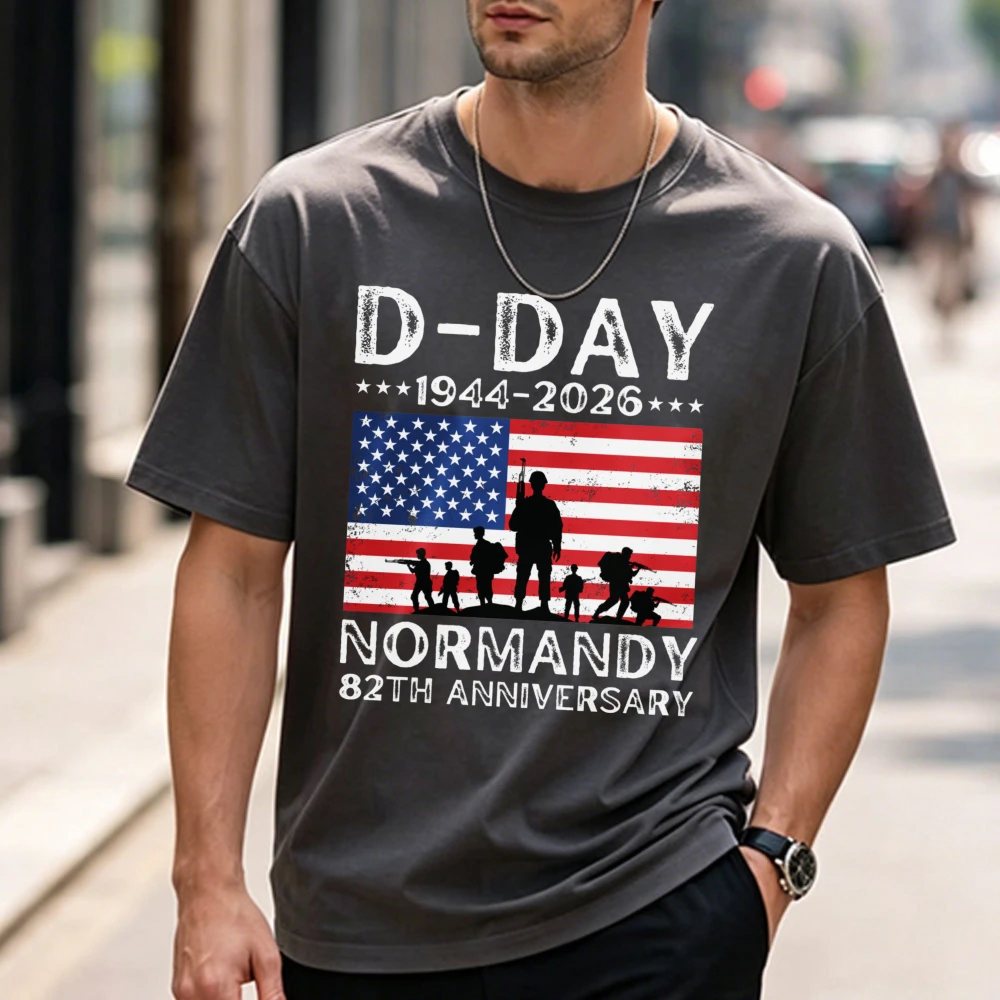 Фото Футболка D-Day к 82-летию Нормандии 1944-2026, футболка ко Дню Д, 6 июня 1944 года, высадка в Нормандии во время Второй мировой войны, высококачественные хлопковые повседневные футболки №3