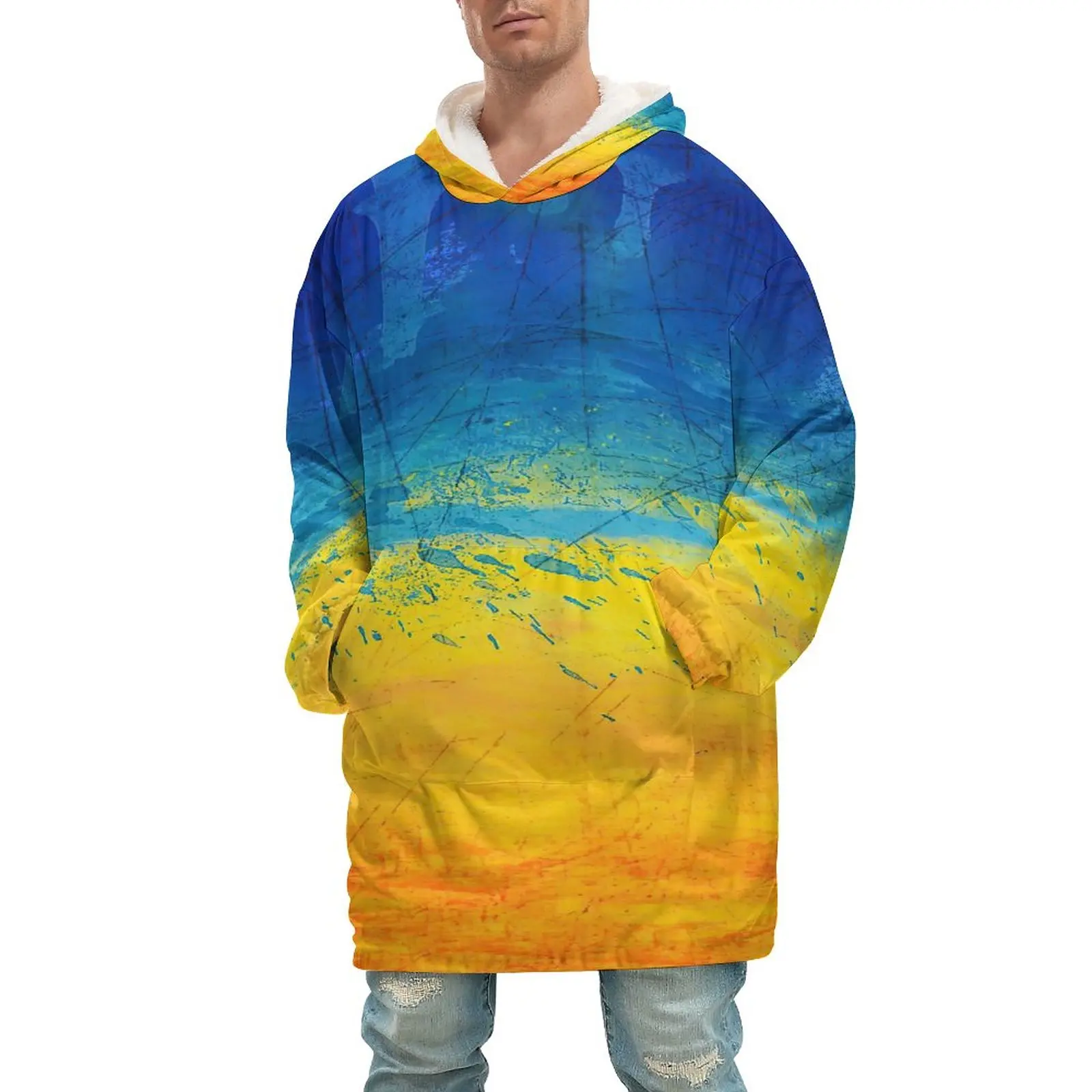 

Одеяло с украинским флагом для взрослых домашнее теплое фланелевое одеяло с капюшоном s одеяло рубашка с карманом Длинная толстовка оверса...