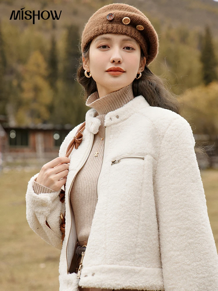 Женская короткая куртка из овечьей шерсти с мехом