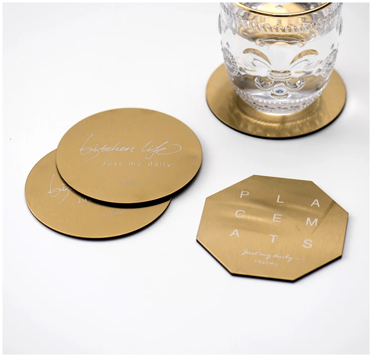

Ins Popular Stainless Steel Gold Coaster Metal Heat Insulation Pad Anti-Scalding Pad Alphabet Non-Slip Placemat Tableware CupMat