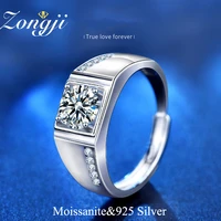 real moissanite adjustable ring for men sterling silver 1 0 carat round brilliant diamonds engagement ring male wedding jewelry
