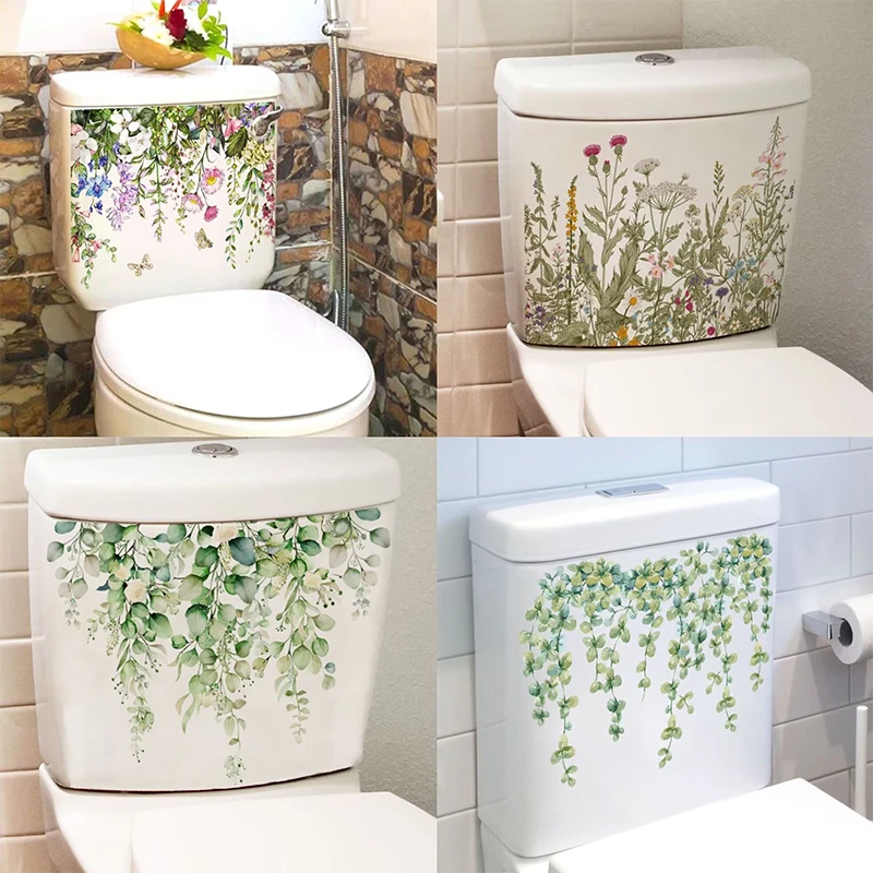 Stickers Floral Toilet Lid Decals Diy Self-adhesive Bathroom Home Wall Art Decoration