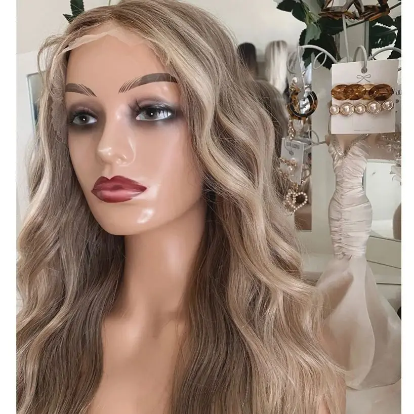 Синтетический парик Ombre Блондинка Коричневый Объемная волна HD Прозрачный фронта