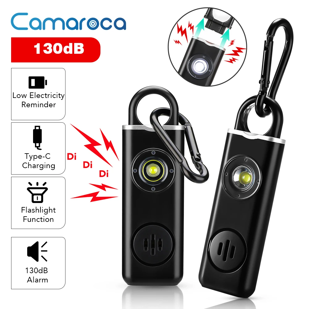 

Camaroca Personal Defense Siren USB Charge 130dB Anti Wolf Alarm With LED Light Key Chain Woman Child Self Defense Safety Alarm