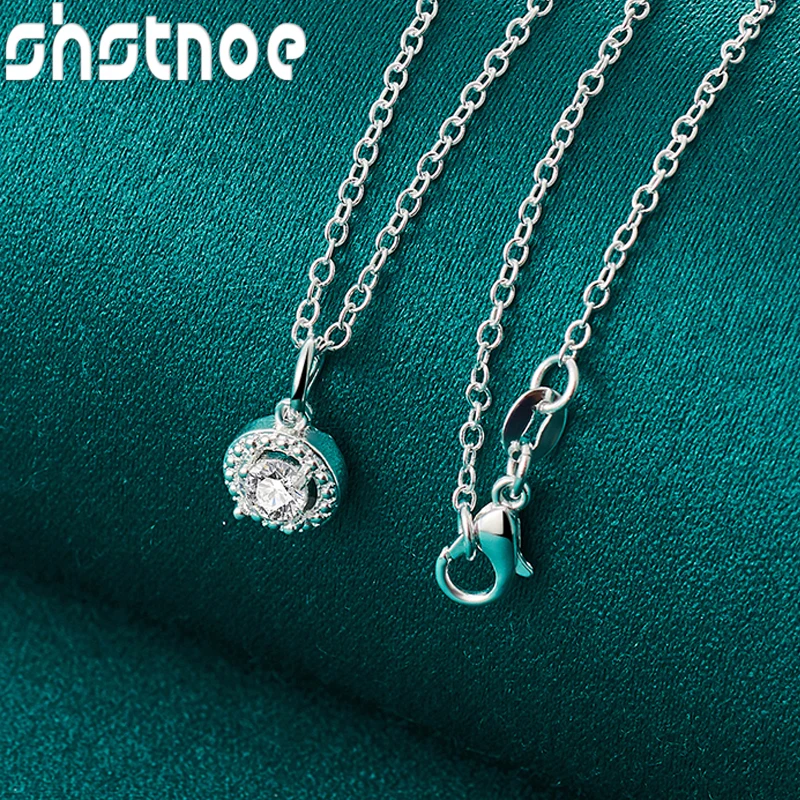 Женское колье с круглым кулоном SHSTONE ожерелье из серебра 925 пробы цирконом класса