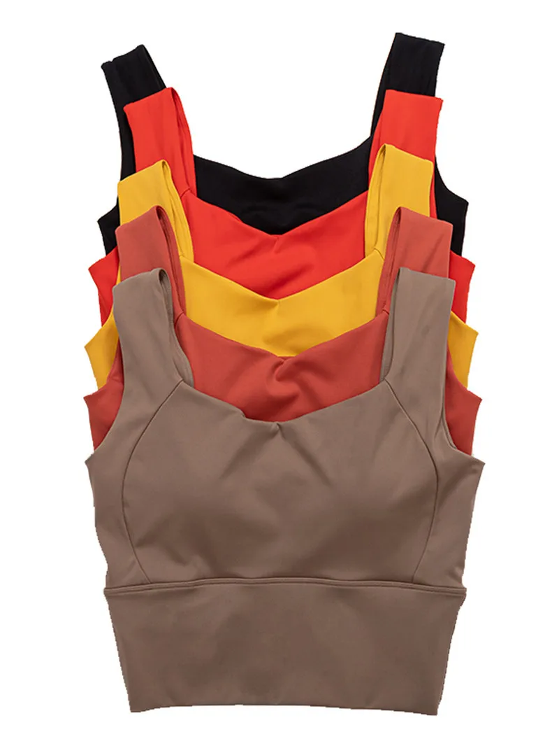 Solid Color Soft Fitness Bra Gym Yoga Vest Sport Tank Top Training Jogging Chest Pad Push Up High-intensity Shockproof Gathering