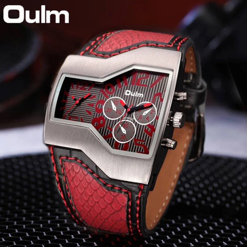 Oulm Уникальные Мужские Кварцевые Наручные Часы С Текстурой Дракона Кожаный