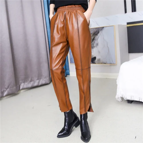 Luxury brand for Women Real Sheepskin High Waist Trousers Woman Genuine Leather Pants clothes Clothes Ropa Mujer TN2773