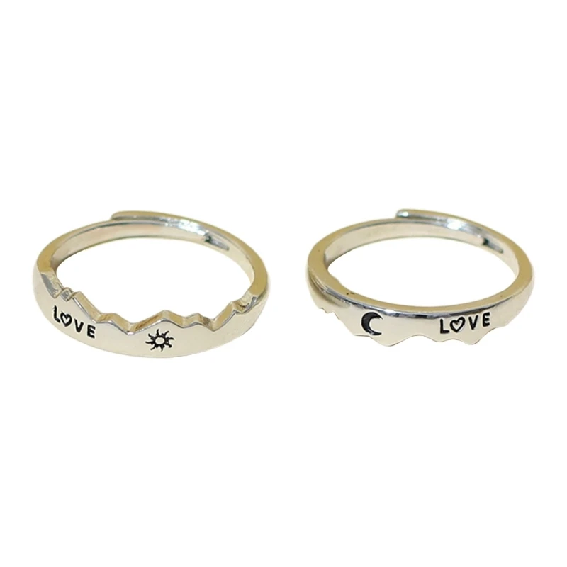 

2 Pieces Engraved Promise Matching Finger Ring Moon And Rings For Couples Adjustable Joint Ring Valentines Day Gift 264E