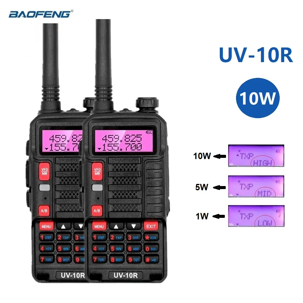2pcs/set BAOFENG UV-10R 10W Walkie Talkie Long Range 10KM Ham Radio Stations VHF UHF Amateur Radio Transceiver for Hunting