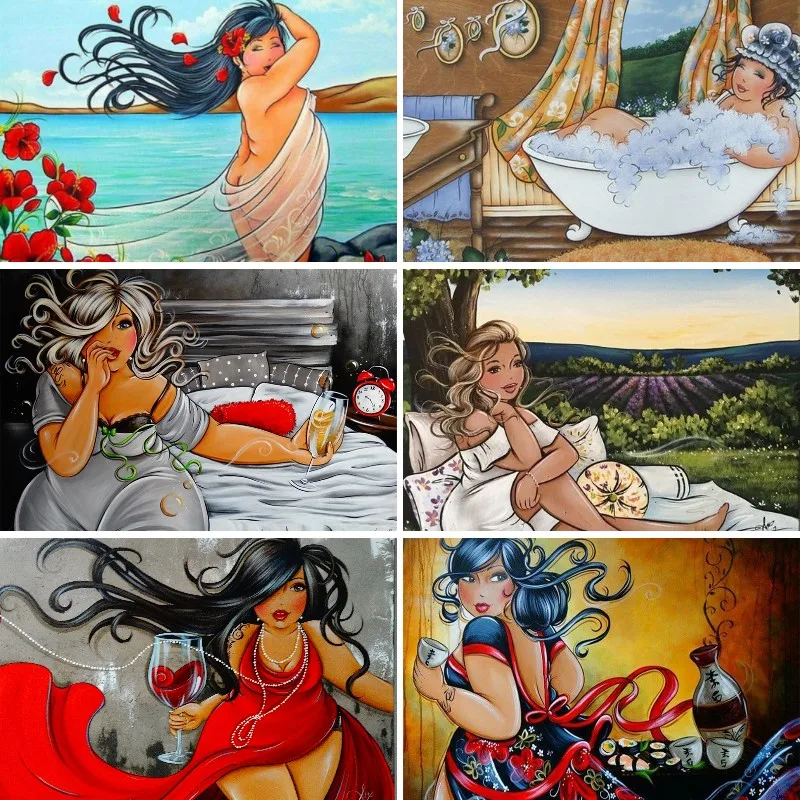 

Full Square Drill 5D DIY Diamond Painting Fat Woman Full Round Cartoon Lady Embroidery Cross Stitch Kits Mosaic Home Decor Gift