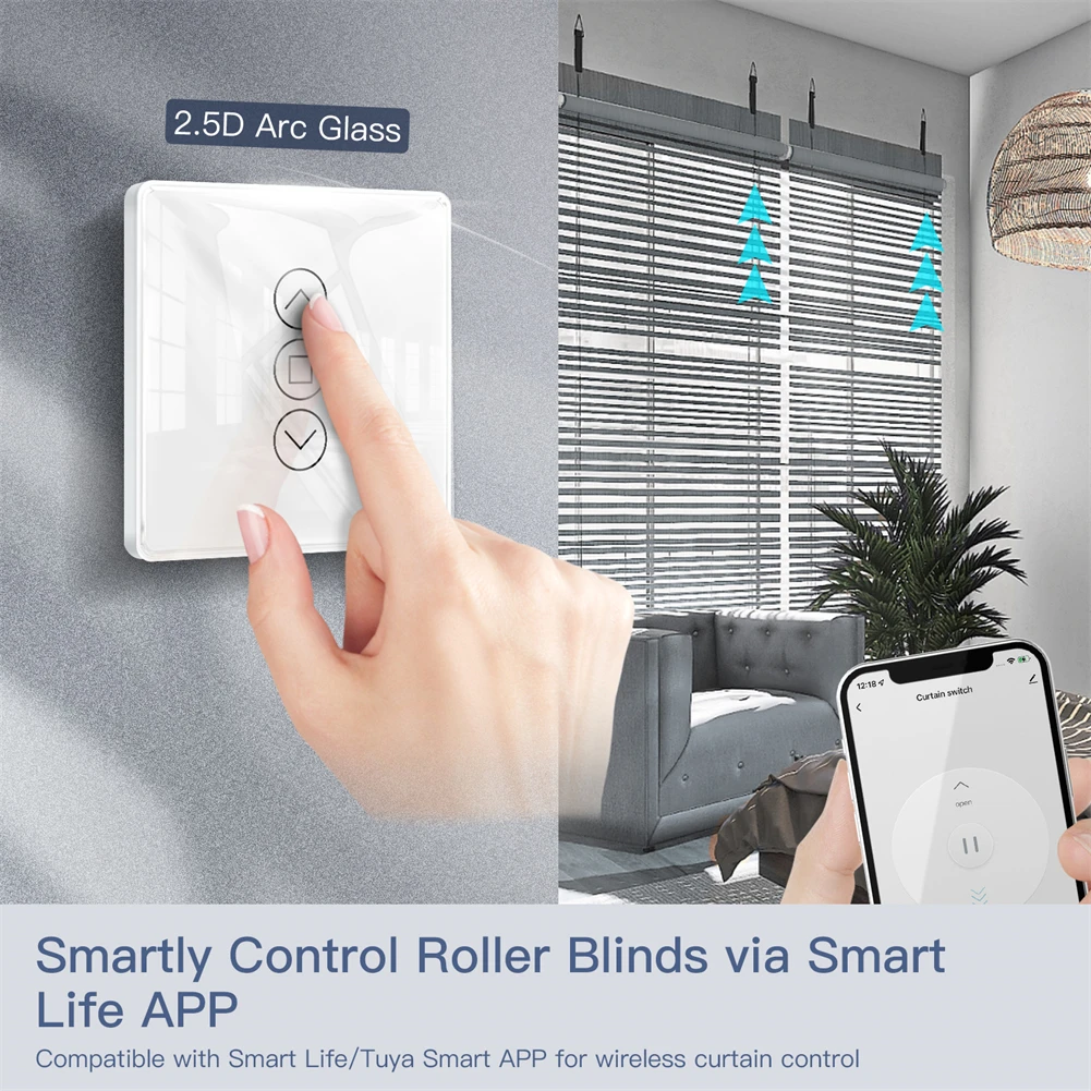 Умный Wi-Fi RF433 Переключатель Штор MOES Touch Sensor Со Дуговым Стеклом 2 5D Для Рулонных