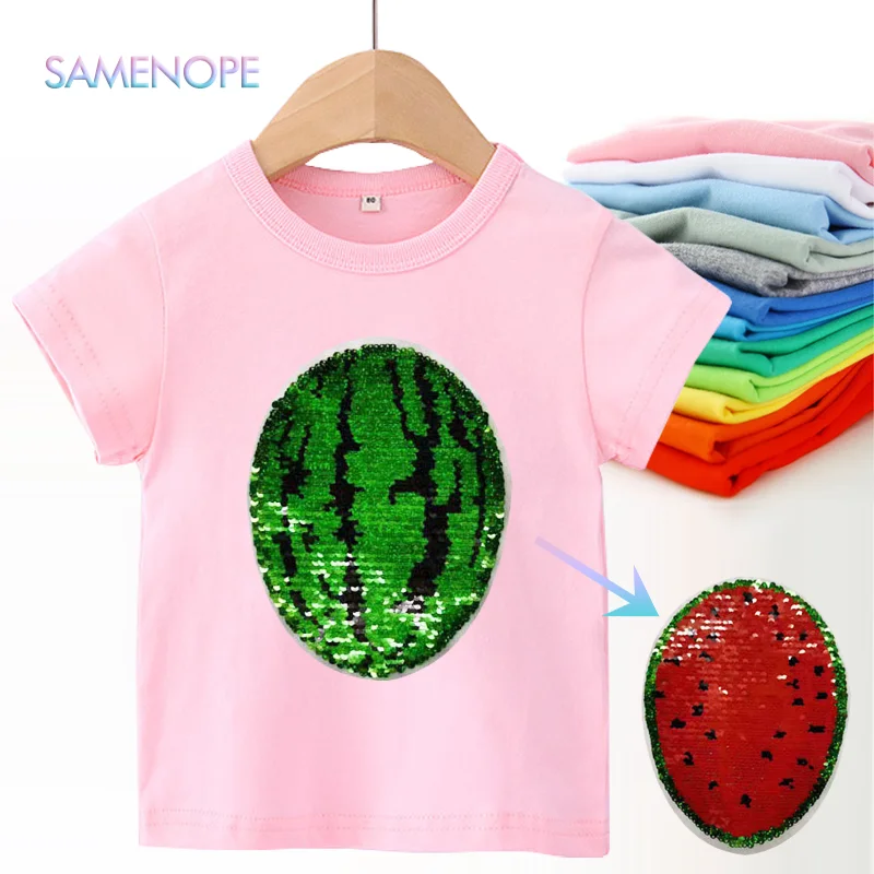 3-12T Kid Boys Girls Clothes Color Change Sequin Summer Top Short Sleeve Cotton T Shirt Tee Childrens Tshirt Outfits