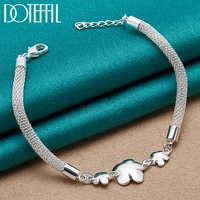 doteffil 925 sterling silver three plum rose flower chain bracelet for women wedding engagement party jewelry