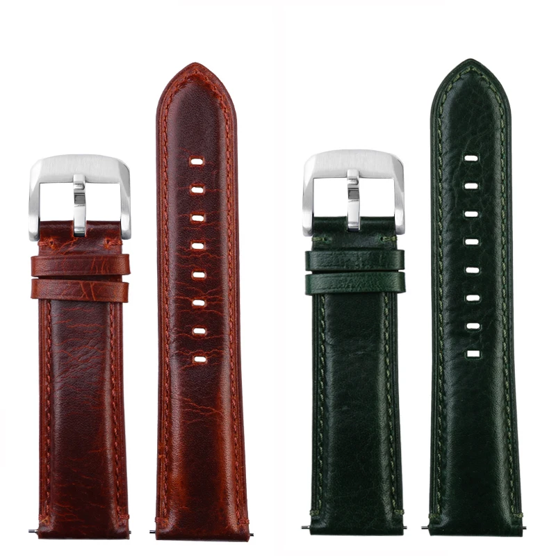 

New Quick Release Vintage Cowhide Watchband 20mm 22mm for Fossil Je-ep Seiko Genuine Leather Men Women Retro Green Watch Strap