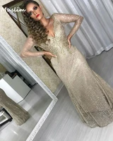 mermaid sequin prom dresses long sleeve 2022 sparkly v neck full length glitter night evening dress arabic robe soir%c3%a9e femme