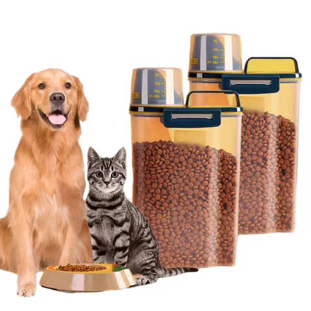 Dog Cat Food Container Sealed Plastic Storage Tank Moisture-proof Sealed Cans Transparent Bottles And Jars Pet  Accessories 1