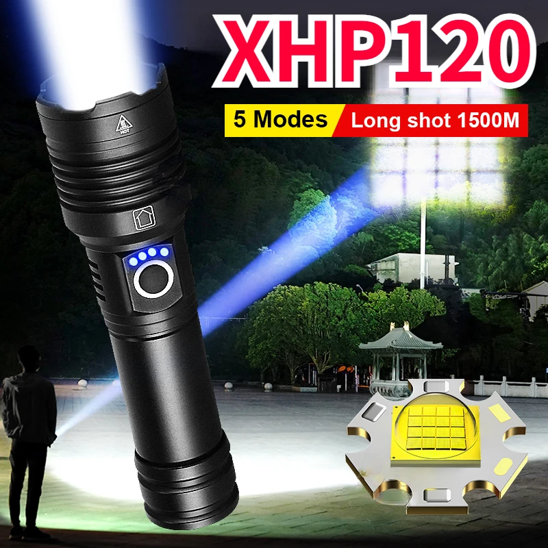 

5 Modes High Brightness XHP120 Led Flashlights Powerful Rechargeable Flashlight with USB Charging Portable Lamp Camping Torch