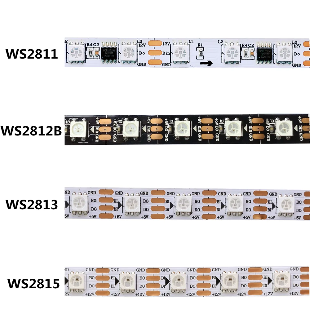 

Пиксельные светодиодные ленты WS2811 WS2812B WS2815 WS2813 RGB SMD 5050 индивидуально адресуемые 30/60 Светодиодный 144LED s/m Smart Tape Light IP30/65/67