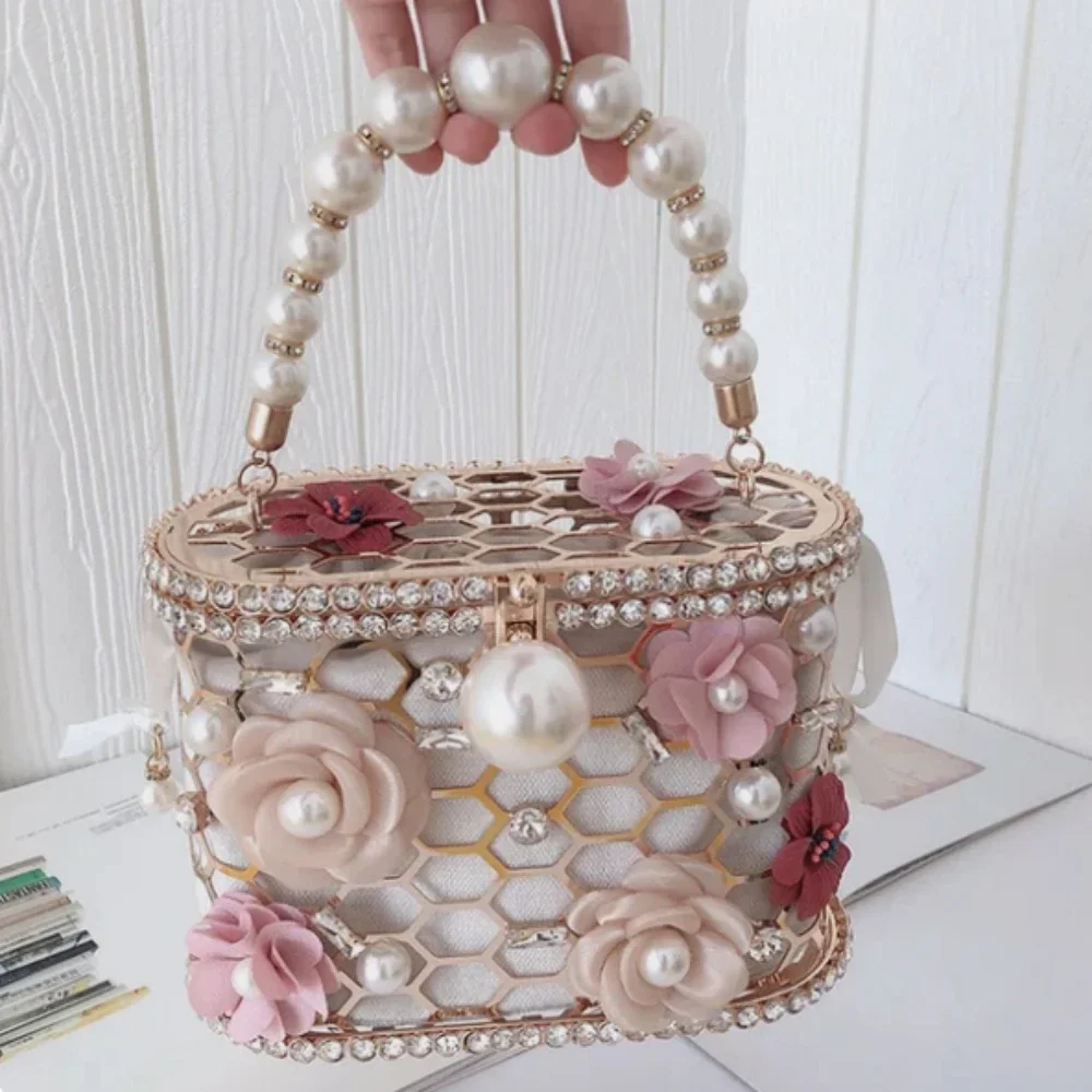 Роскошный клатч для женщин Сумочка через плечо с жемчугом и металлическим