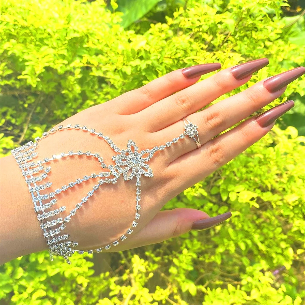 

ANGLANG Luxury Crystal Finger Bracelet Glitter Rhinestone Adjustable Chain Women Fashion Elegant Hand Chain Wedding Party Gifts