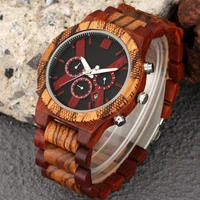 red sandalwood zebra wood three eye timing code fashionable mens wooden watch roman digital dial luxury unique quartz watches