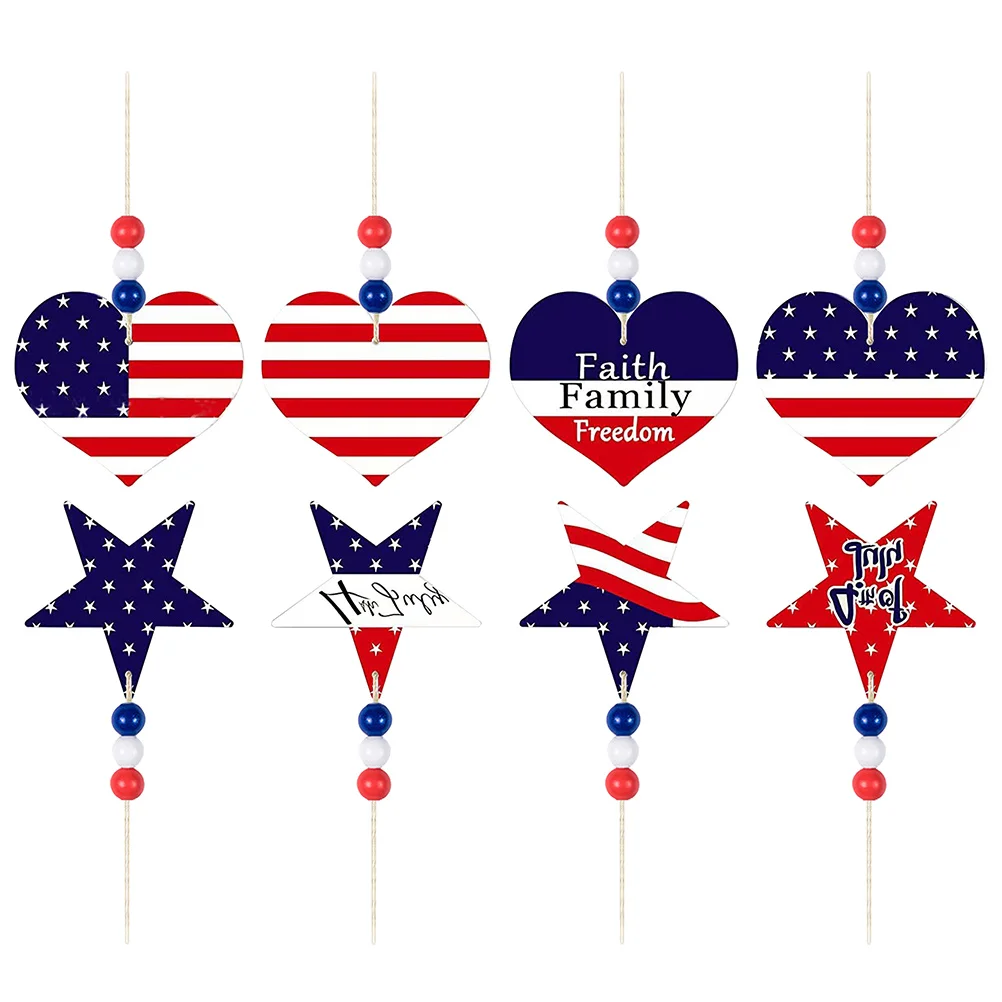 

July 4Th Ornamentday Independence Patriotic Hanging Flag American Ornaments Star Decoration Sign Heart Pendant Decor Decorations