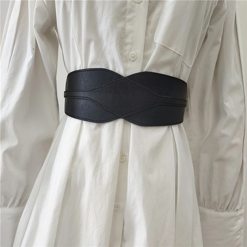 

Роскошный женский широкий ремень, эластичный винтажный кожаный широкий Модный женский ремень с пряжкой-крючком