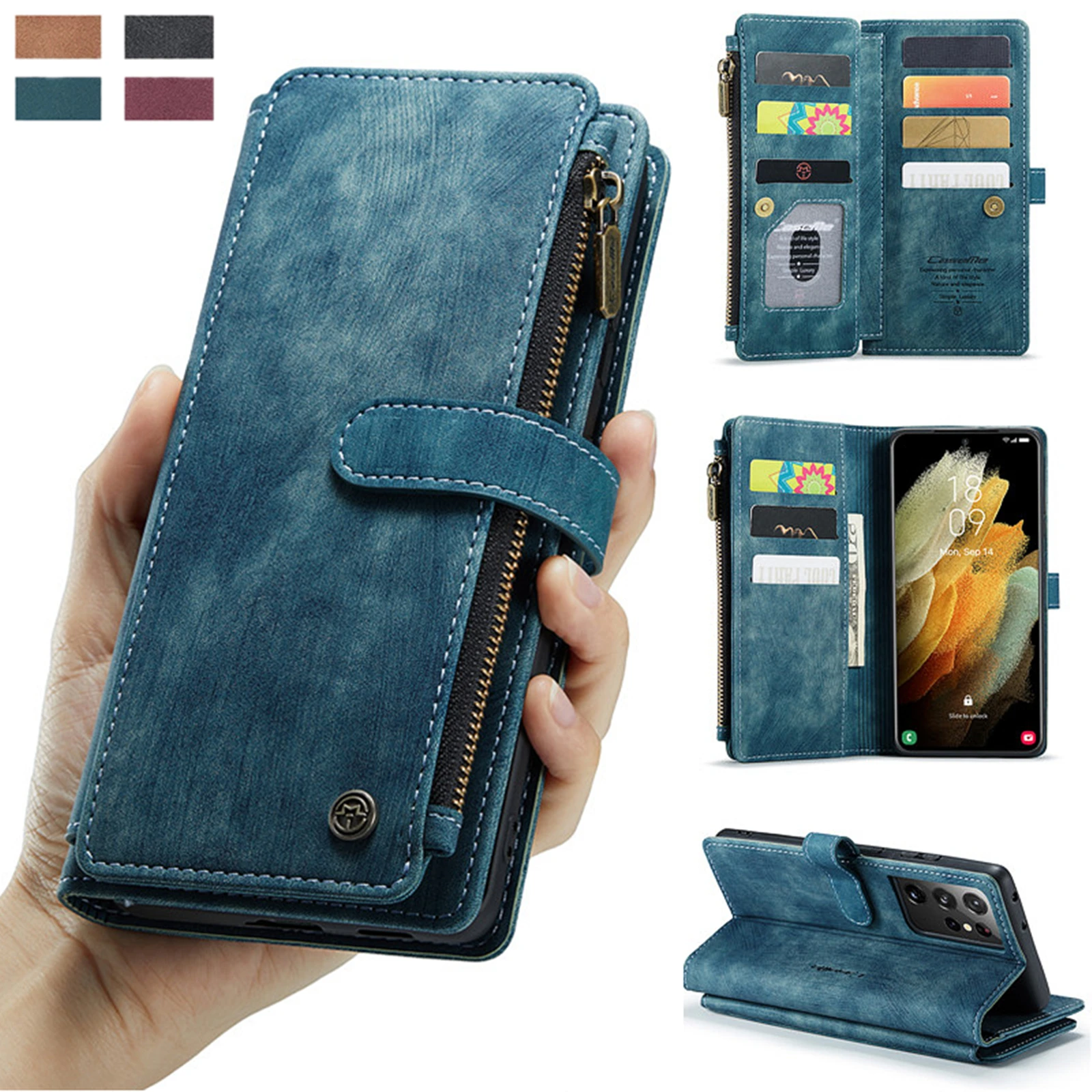 

Роскошный кожаный флип-чехол для Samsung Galaxy A13 A33 A53 A23 A52 A72 A12 A22 A32 A51 A71 A50 A50S A30S, чехол-кошелек на молнии с отделением для карт