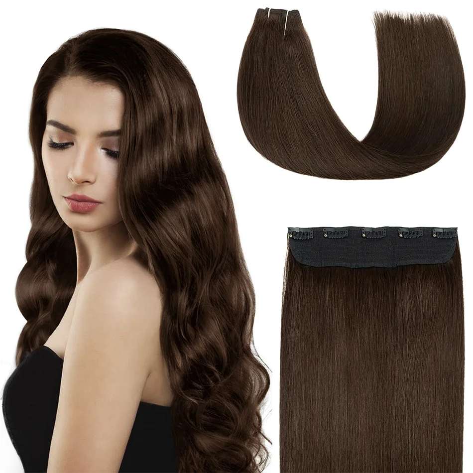 Прямые накладные волосы на заколке цельный кусок с 5 зажимами бразильские