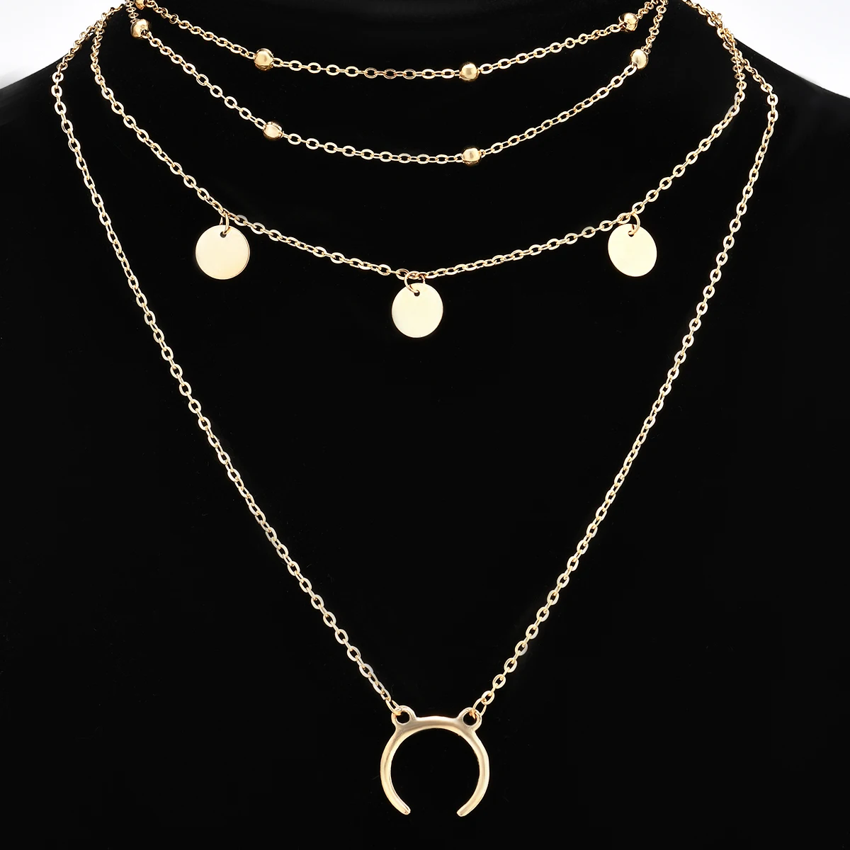 

Moon Choker Necklace Multi-layers Women Beads Coin Chocker Pendant Necklaces Collares TOA