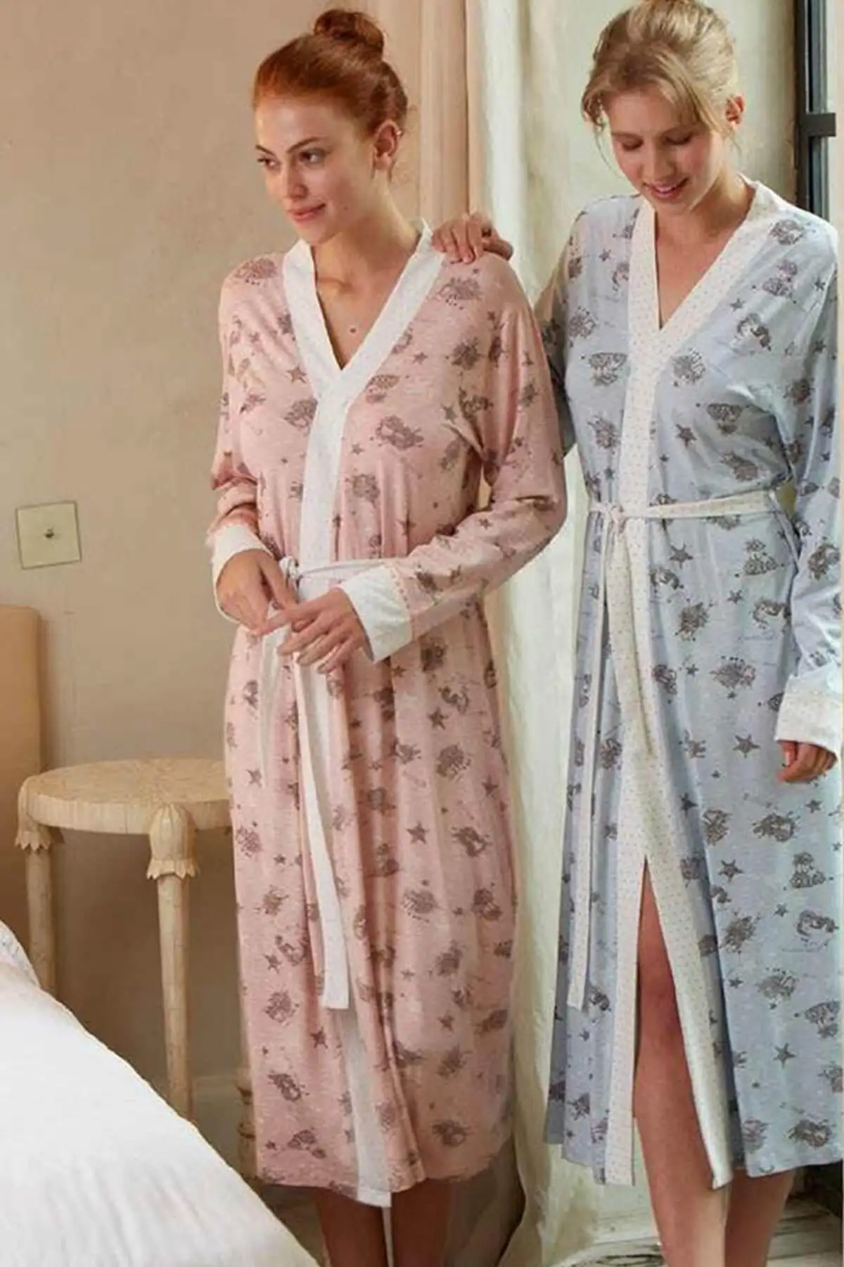 

Dressing Gown Pink Long Sleeve Postpartum Fashion Robe Robe Robe Sexy Peignoir Kimono Bride Sleepwear Night Gown
