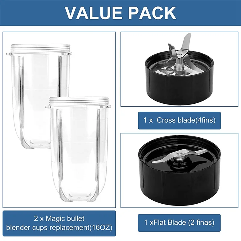 Чашки для блендера на 16 унций 2 лезвия и плоские в сборе — смузи Magic MB1001Mb 1001B–1701