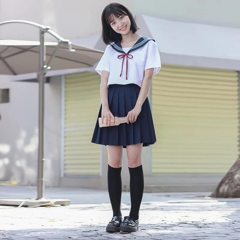 

Jk Japanese School Uniform Girls Sailor Suit Navy Collar Graduation Costomes High School Student Skirt Short Long Sleeve Shirt
