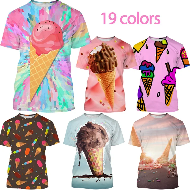 

Футболка с 3D-принтом мороженого, уличная мода, повседневный топ с коротким рукавом в стиле хип-хоп, панк, лето