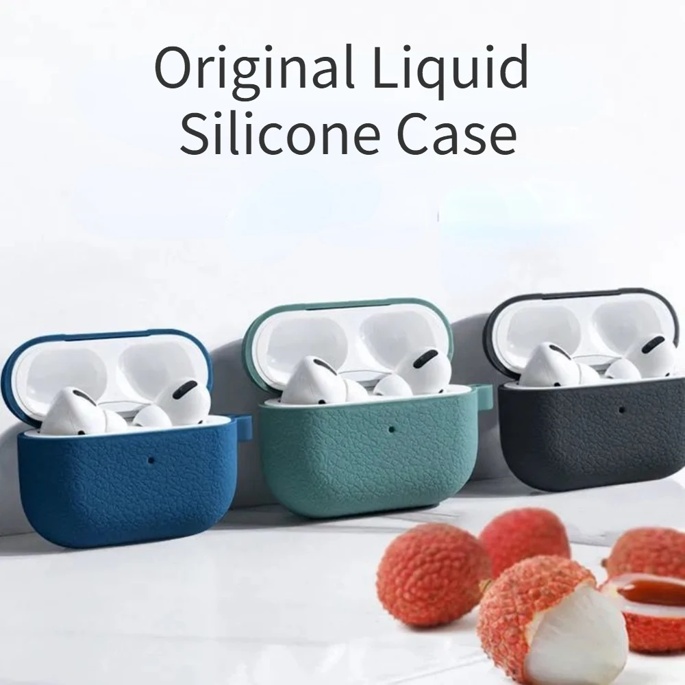 

Official Original Lychee Pattern Liquid Silicone Earphone Case For Apple Airpod 1/2 Cases For Airpods 3