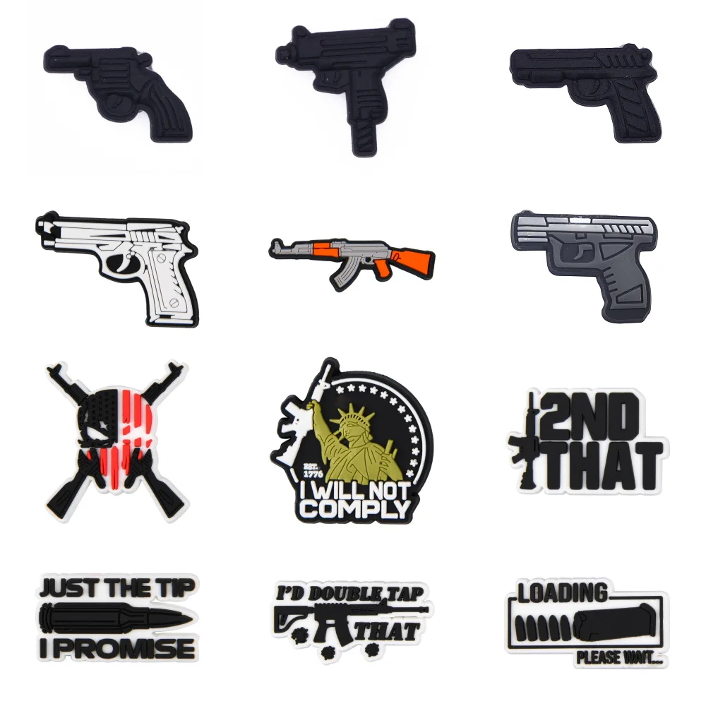 

1PCS Gun Croc Charms UZI Rifle Pistol Shoes Decorations for Clog Sandals Accessories Adults Charms Men Women Party Gifts