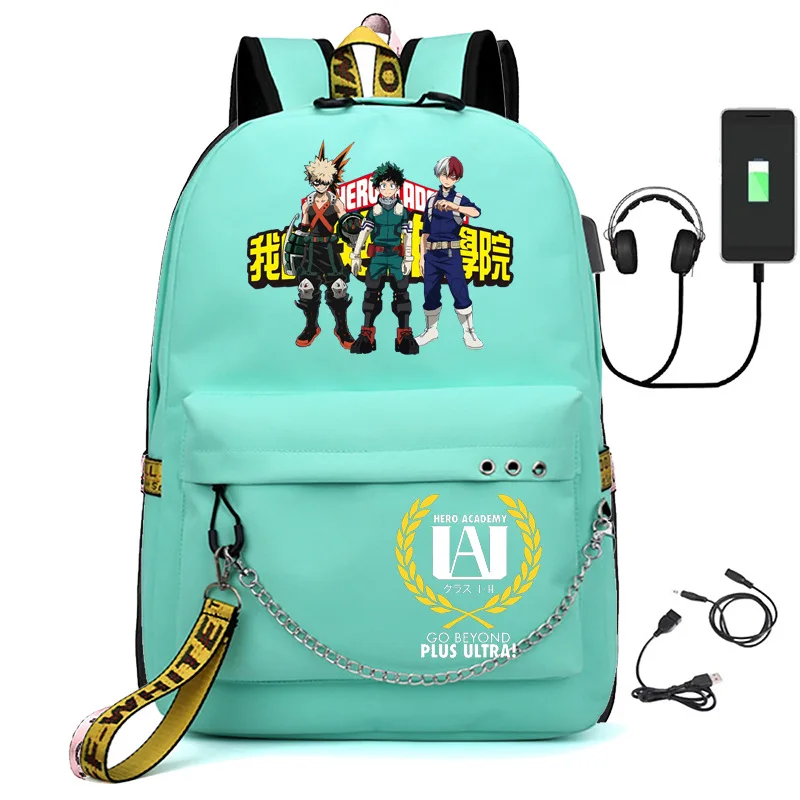 

Fashion Classic My Hero Academia USB Student School Bags Unisex Print Oxford Waterproof Notebook multifunction Travel Backpacks