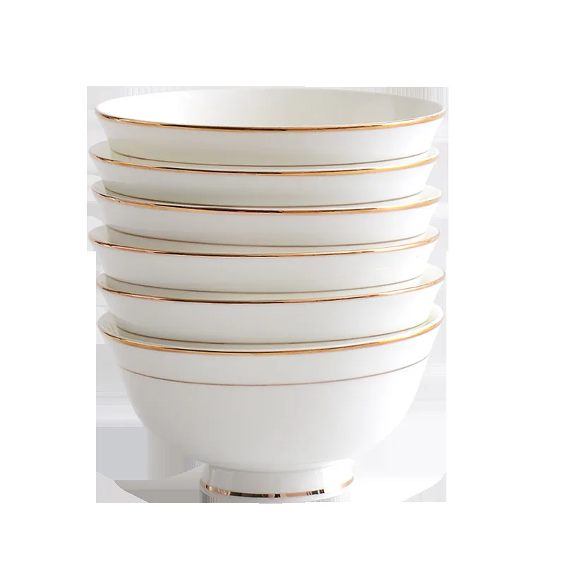 

Penh Phnom High Foot 6pieces Anti-scalding Bone Porcelain s Household Noodle European Rice Ceramic Bowl West