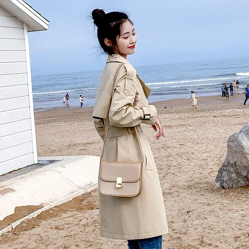 Женский тренчкот двубортные пальто корейский модный офисный женский Базовый Топ