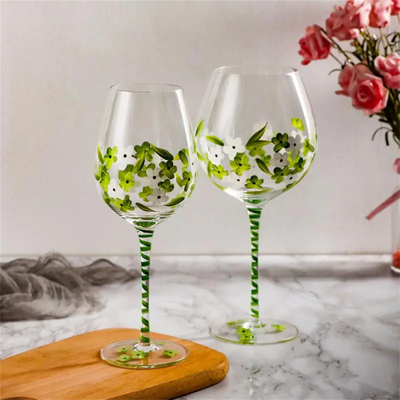 

Nordic Colored Glass Wine Glasses Creative Hand-Painted Flowers Wine Glass Household Painted Goblet Crystal Champagne Drinkware